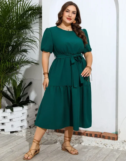 Elegant Plus Size Solid Irregular Summer Party Dress - Image 4