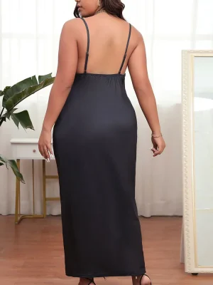 Plus Size Elegant Backless Polyester Suspender Party Dress