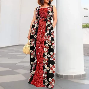 Women’s Sleeveless Floral Print Maxi Summer Dress