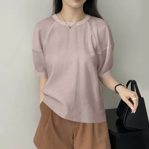 Women's Sexy O-Neck Short Puff Sleeve Blouse - Image 7