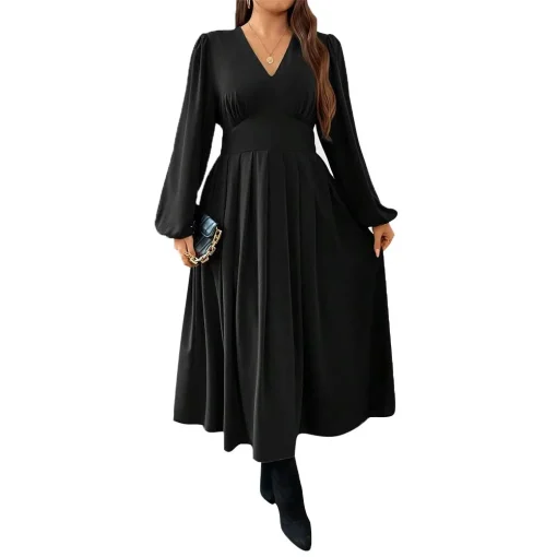 Plus Size Elegant Black Casual Evening Short Dress - Image 5