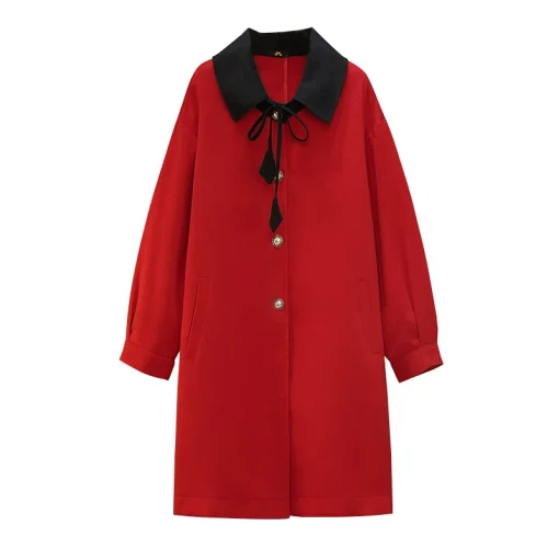 Plus Size Women's Red Woolen Button Long Sleeve Overcoat - Image 4