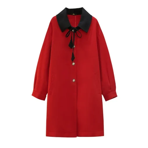 Plus Size Women's Red Wool Overcoat with Buttons - Image 6