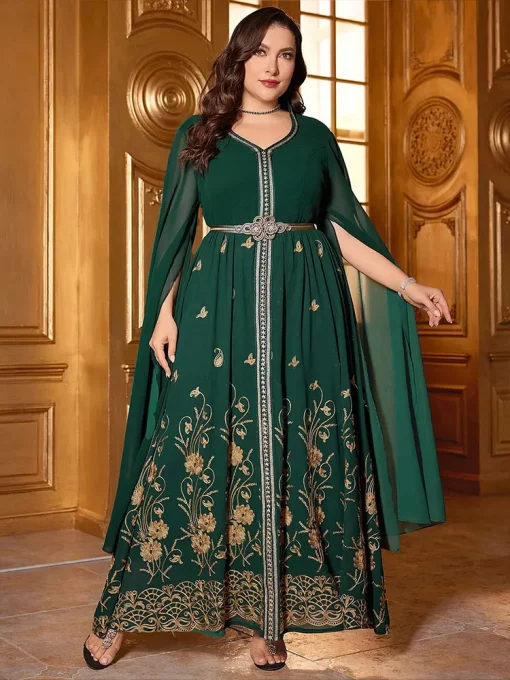 Plus-Size Women’s Maxi Dubai Gala Eid Embroidered Chiffon Dress