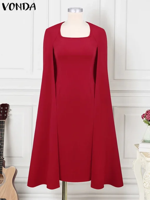 Women's Autumn Cape Sleeve Tight-Fitting Party Dress - Image 2