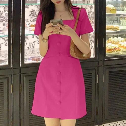 Summer Mini Dress Women Elegant Office Sundress Short Sleeve - Image 6