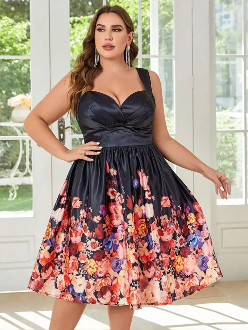 Plus-Size Women Knee-Length Sexy Print Ball Dress - Image 4