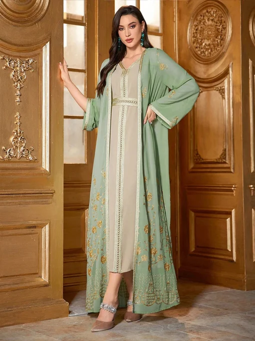 Women’s Floor-Length Chiffon Embroidered Two-Piece Dubai Dress - Image 6