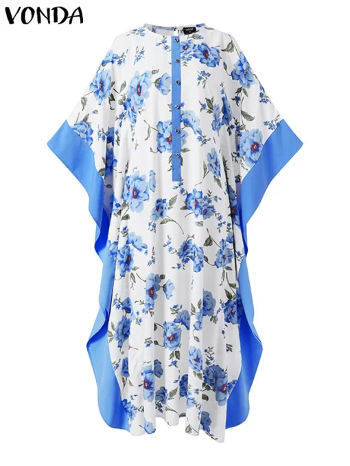 Women’s Floral Printed Party Maxi Dress with 3/4 Sleeves - Image 2