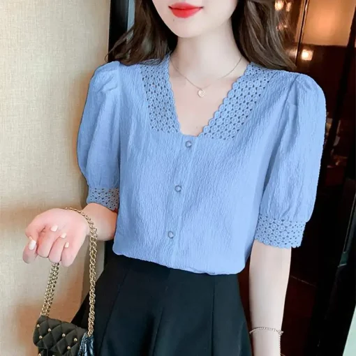 Women's Elegant Lace V-Neck Summer Blouse