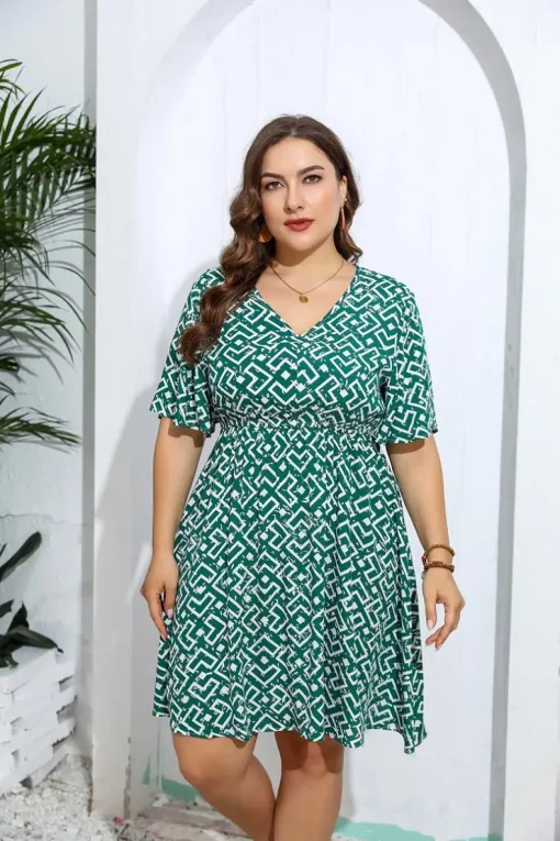 Elegant Plus Size V-Neck Floral Loose Summer Party Dress - Image 5