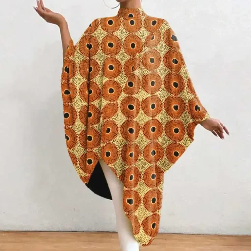 Women’s Vintage Printed Irregular Bat Sleeve Maxi Dress - Image 5