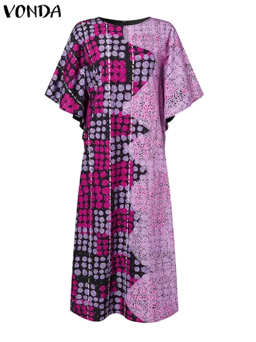 Plus Size Bohemian Printed Autumn Sundress for Women - Image 2