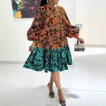 Elegant Plus Size Bohemian Printed Ruffled Dress