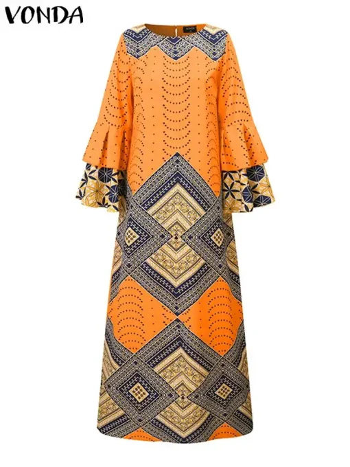 Bohemian Ruffled Maxi Dress with Long Sleeves for Autumn - Image 2