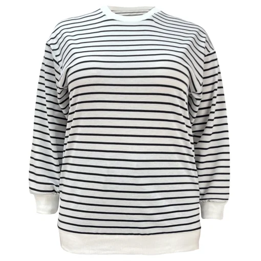 Plus Size Casual Long Sleeve Stripe Print T-Shirt