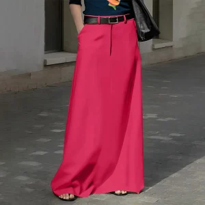 Plus Size High Waist Maxi Skirt with Pockets for Women