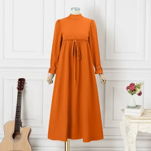 Elegant Long Sleeve Maxi Dress with Stand Collar for Autumn - Image 6