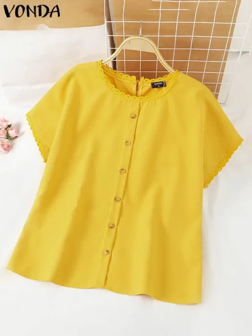 Casual Solid Color Short Sleeve Summer Blouse for Women - Image 2