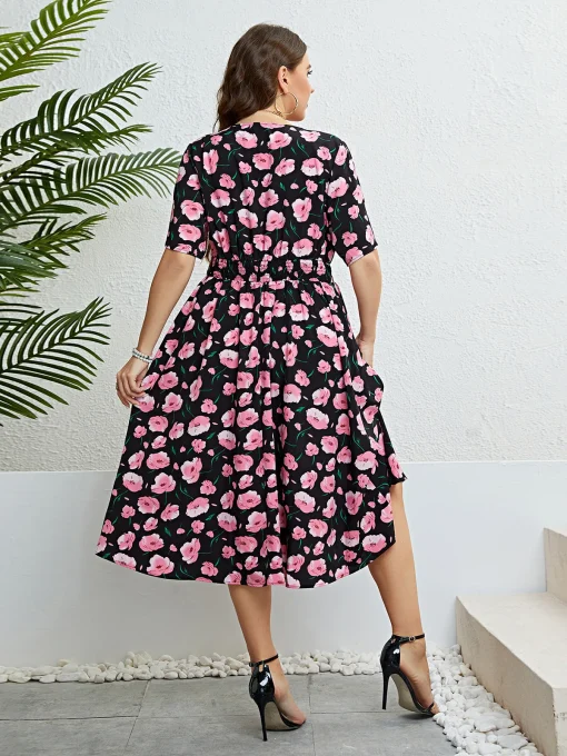 Elegant Plus Size Black Floral Loose Evening Party Dress