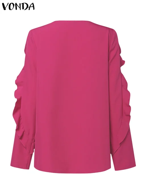 Plus Size Elegant Ruffled Blouse with Long Sleeves - Image 3