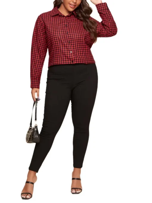 Plus Size Loose Checkered Skull Pattern Blouse for Women - Image 4