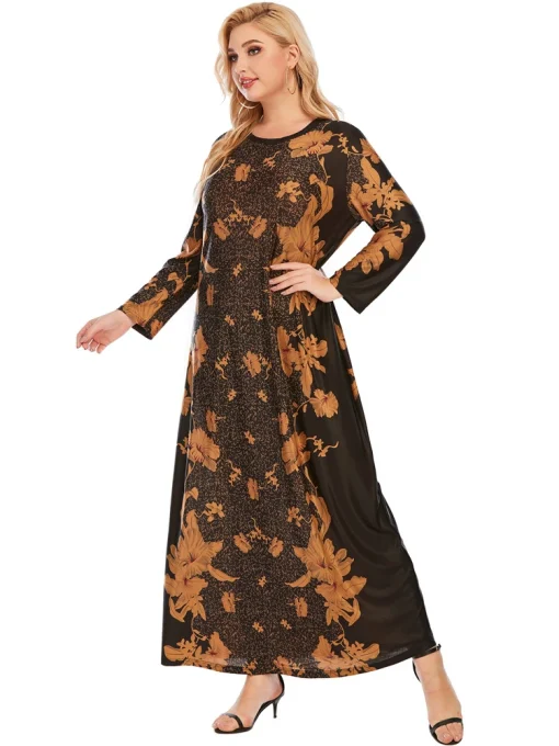 Plus Size Oversized Long Sleeve Retro Floral Dress