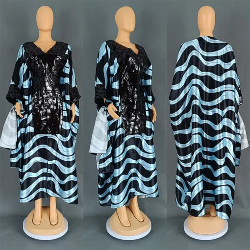 Elegant Plus Size African Kaftan Dress with Scarf - Image 9