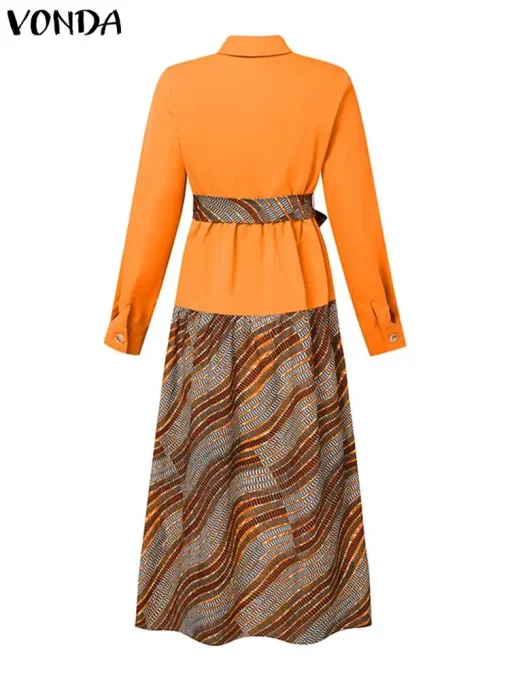 Casual Printed Maxi Dress with Buttons and Belt for Summer - Image 3