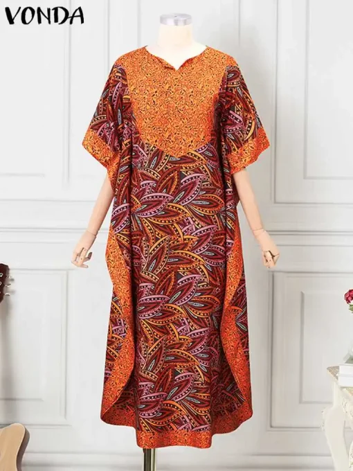 Bohemian Printed Maxi Sundress with Half Sleeves - Image 2