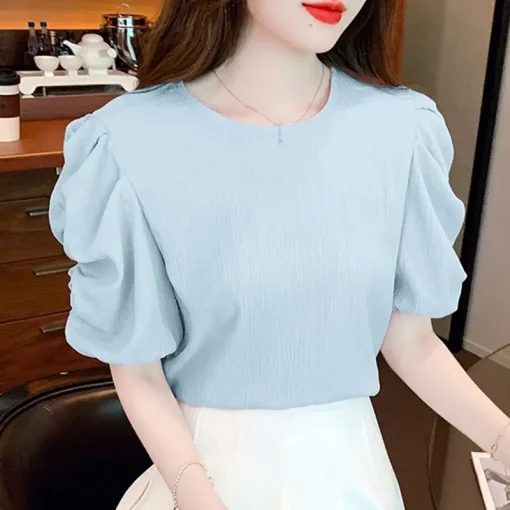 Women’s Elegant Short Sleeve Puff Sleeve Blouse - Image 6