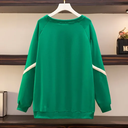 Plus Size Women's Long Sleeve Green Velvet Sweatshirt