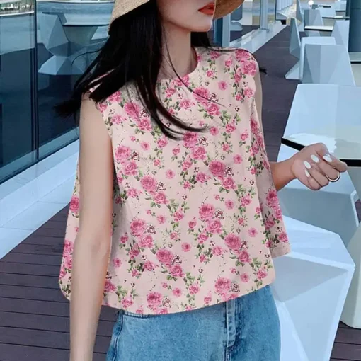 Bohemian Floral Printed Sleeveless Tops for Summer Style - Image 5