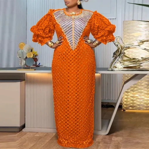 Plus Size   Bohemian Printed Puff Sleeve Maxi Dress - Image 6