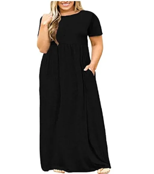 Plus Size Summer Short Sleeve Printed Maxi Dress - Image 9