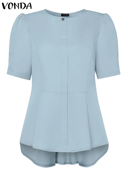 Women's Summer Puff Sleeve Casual O-Neck Blouse - Image 2