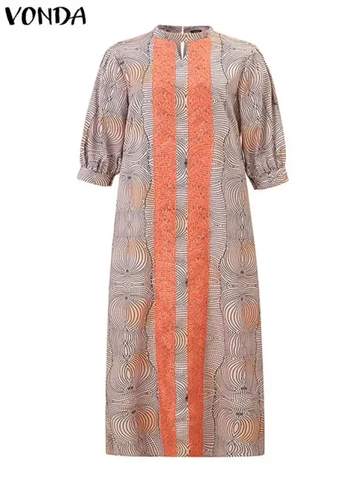 Floral Printed Lace Maxi Dress with Puff Sleeves - Image 2