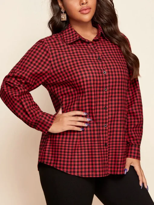 Plus Size Loose Checkered Skull Pattern Blouse for Women