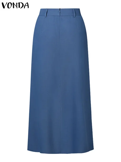 Plus Size High Waist Denim Maxi Skirt Summer A-Line - Image 3