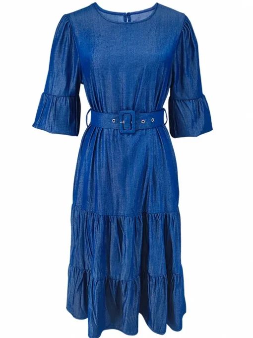 Plus Size Denim Loose Casual Midi Dress - Image 5