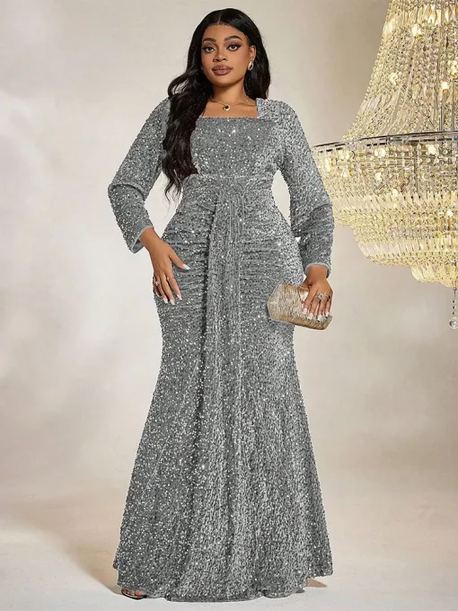 Plus Size Luxury Sequined Fishtail Evening Gown Dress - Image 3