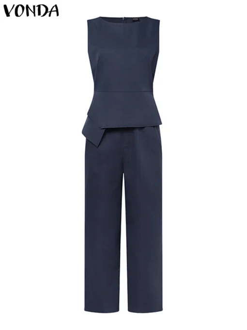 Elegant Summer Office Pant Set Sleeveless Loose Suit - Image 6