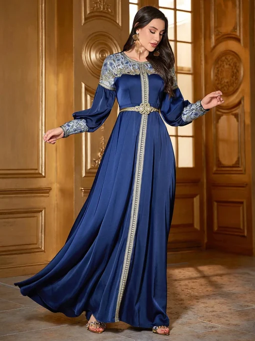 Luxury Elegant Eid Muslim Arabian Embroidered Long Sleeve Dress - Image 6