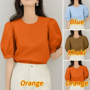 Casual Solid Color Puff Sleeve Blouse for Women