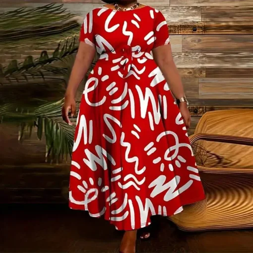 Plus Size Vintage Printed Maxi Dress for Women