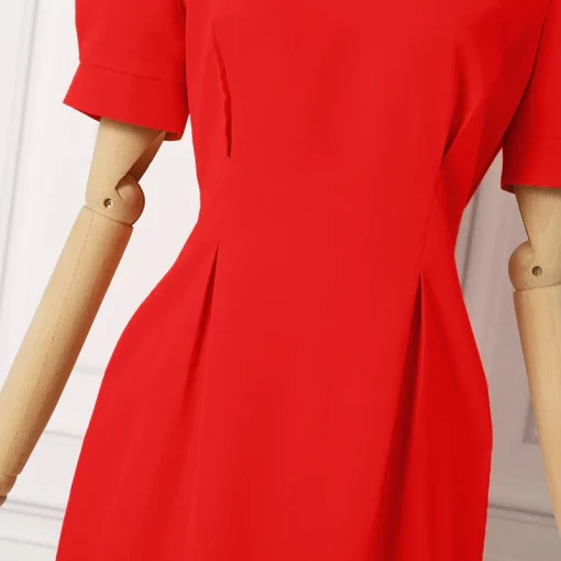 Women’s V-Neck Puff Sleeve Midi Office Dress - Image 5