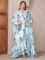 Floral Print High Waist Bell Sleeve Maxi Long Dress