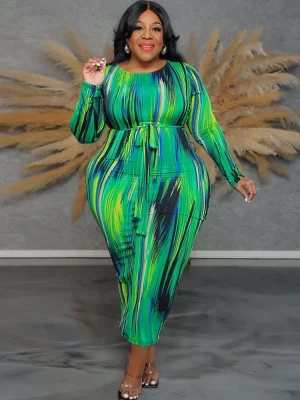 Plus Size Long Sleeve Casual Oversized Midi Dress Women