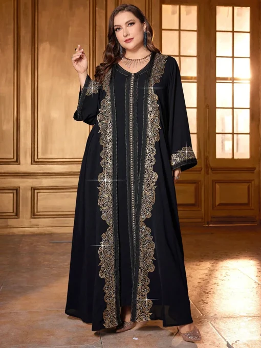 Plus Size Sequin Lace Flare Sleeve Coat with Dress - Image 6