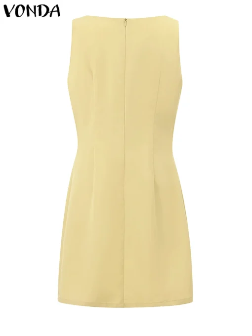 Elegant Sleeveless Mini Dress with Square Collar for Summer - Image 3